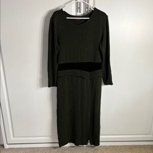 Vintage Classic Green Long Sleeve Midi Dress